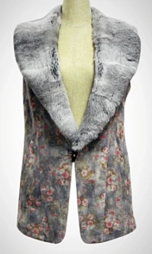 Cowgirl Kim Leather Italian Foil Vest w/Natural Grey Rabbit Fur - Cowgirl Kim