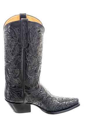 Liberty Boot Co. Juliet Hand-Tooled Black Leather Boots - Cowgirl Kim
