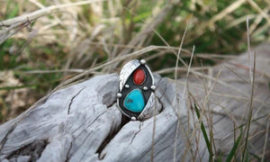 Vicki Orr Vintage Turquoise and Coral Ring - Cowgirl Kim