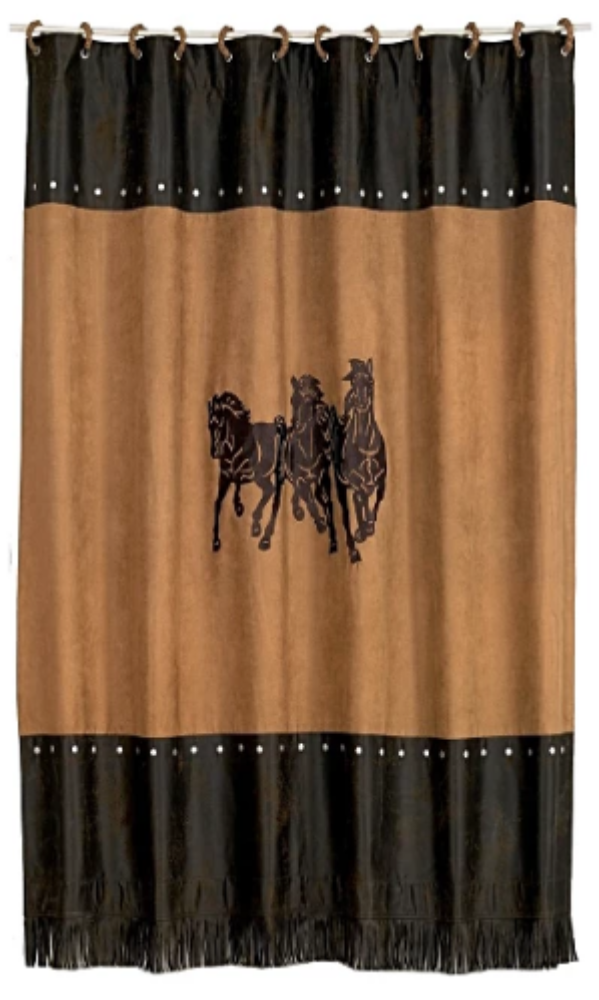Cowgirl Kim Faux Leather & Embroidered Horse Shower Curtain - Cowgirl Kim