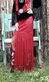Wild Instincts Long Fringed Skirt- Red - Cowgirl Kim